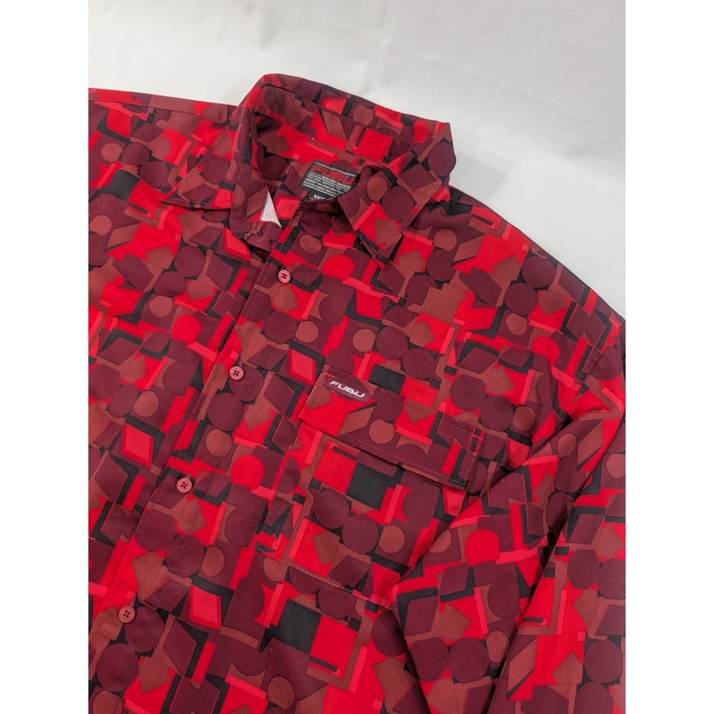 Vintage Fubu Button Up Shirt Mens 3XL Geometric All Over Print RedRum Y2K 90s